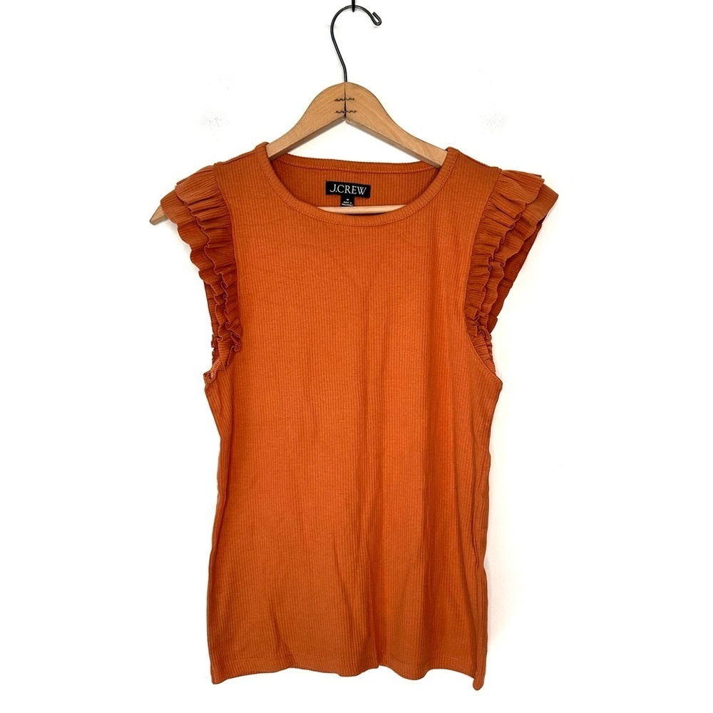 J. Crew | Orange Vintage Rib Ruffle-Sleeve Shirt Size Medium